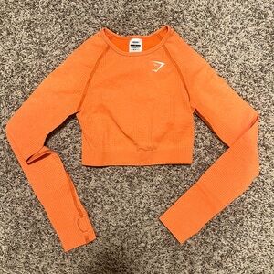 S | Gymshark Vital Seamless 2.0 Long Sleeve Crop Top - Apricot Orange Marl